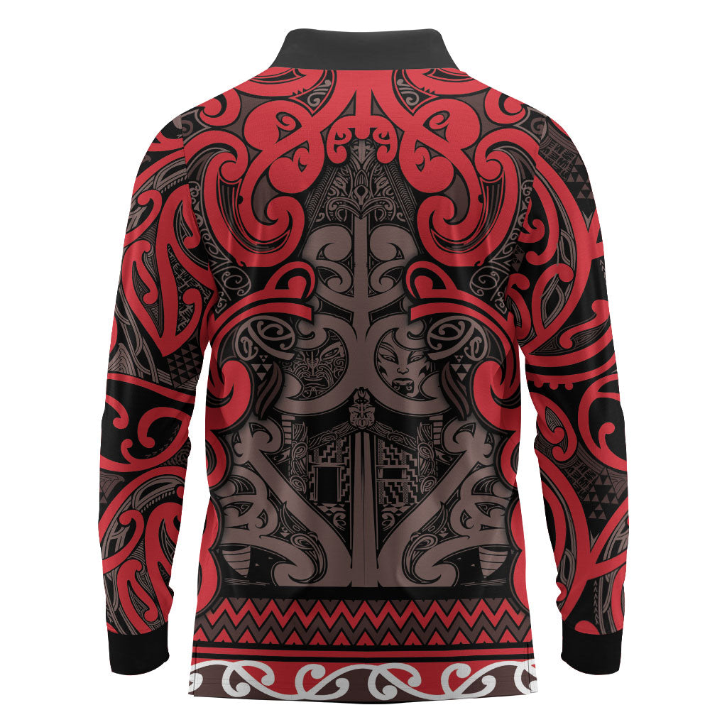 Aotearoa Iwi Ngati Awa Long Sleeve Polo Shirt Maori Wharenui House Tribal Pattern