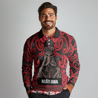 Aotearoa Iwi Ngati Awa Long Sleeve Polo Shirt Maori Wharenui House Tribal Pattern