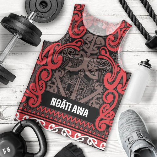 Aotearoa Iwi Ngati Awa Men Tank Top Maori Wharenui House Tribal Pattern