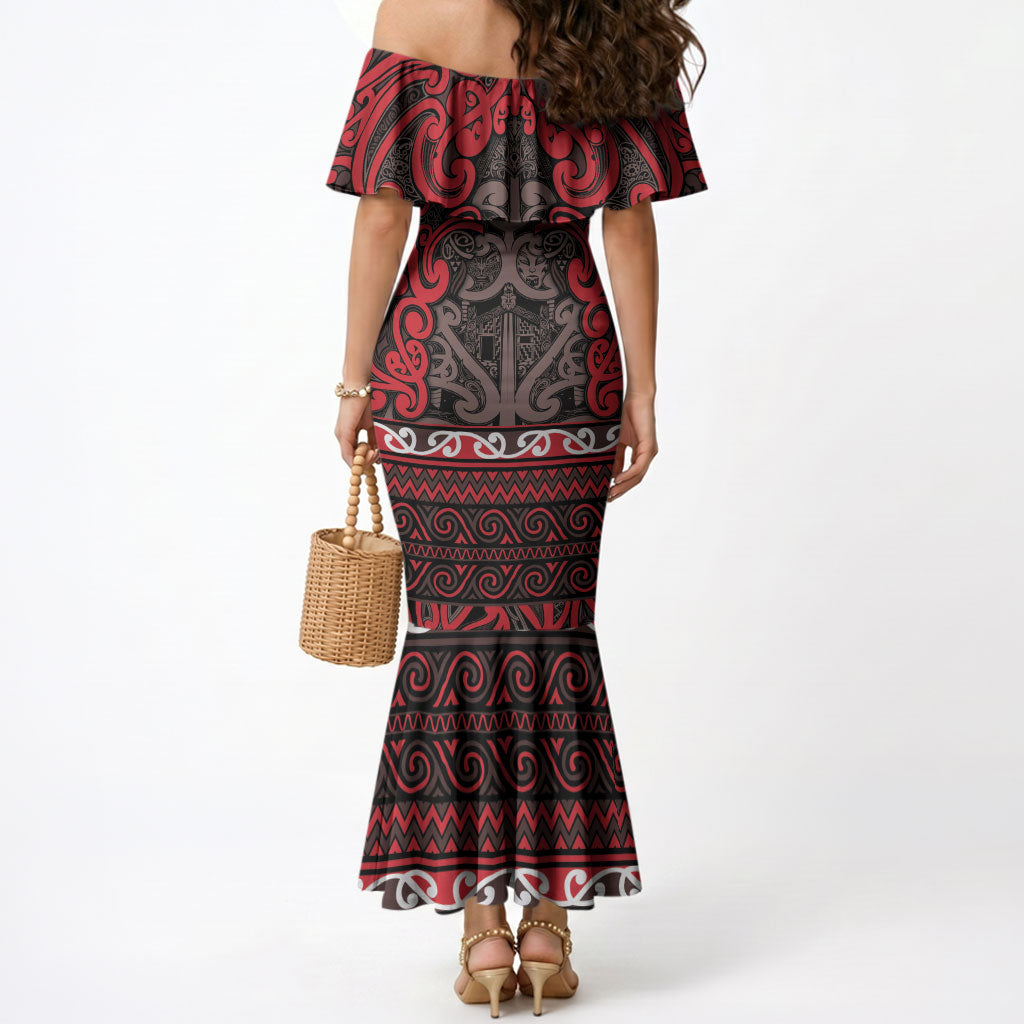 Aotearoa Iwi Ngati Awa Mermaid Dress Maori Wharenui House Tribal Pattern