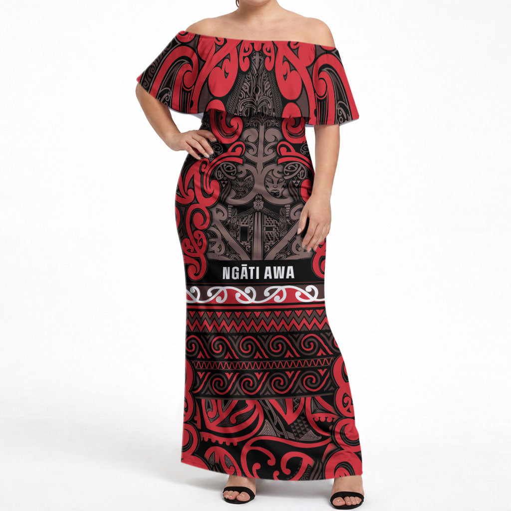 Aotearoa Iwi Ngati Awa Off Shoulder Maxi Dress Maori Wharenui House Tribal Pattern