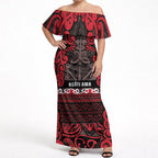 Aotearoa Iwi Ngati Awa Off Shoulder Maxi Dress Maori Wharenui House Tribal Pattern