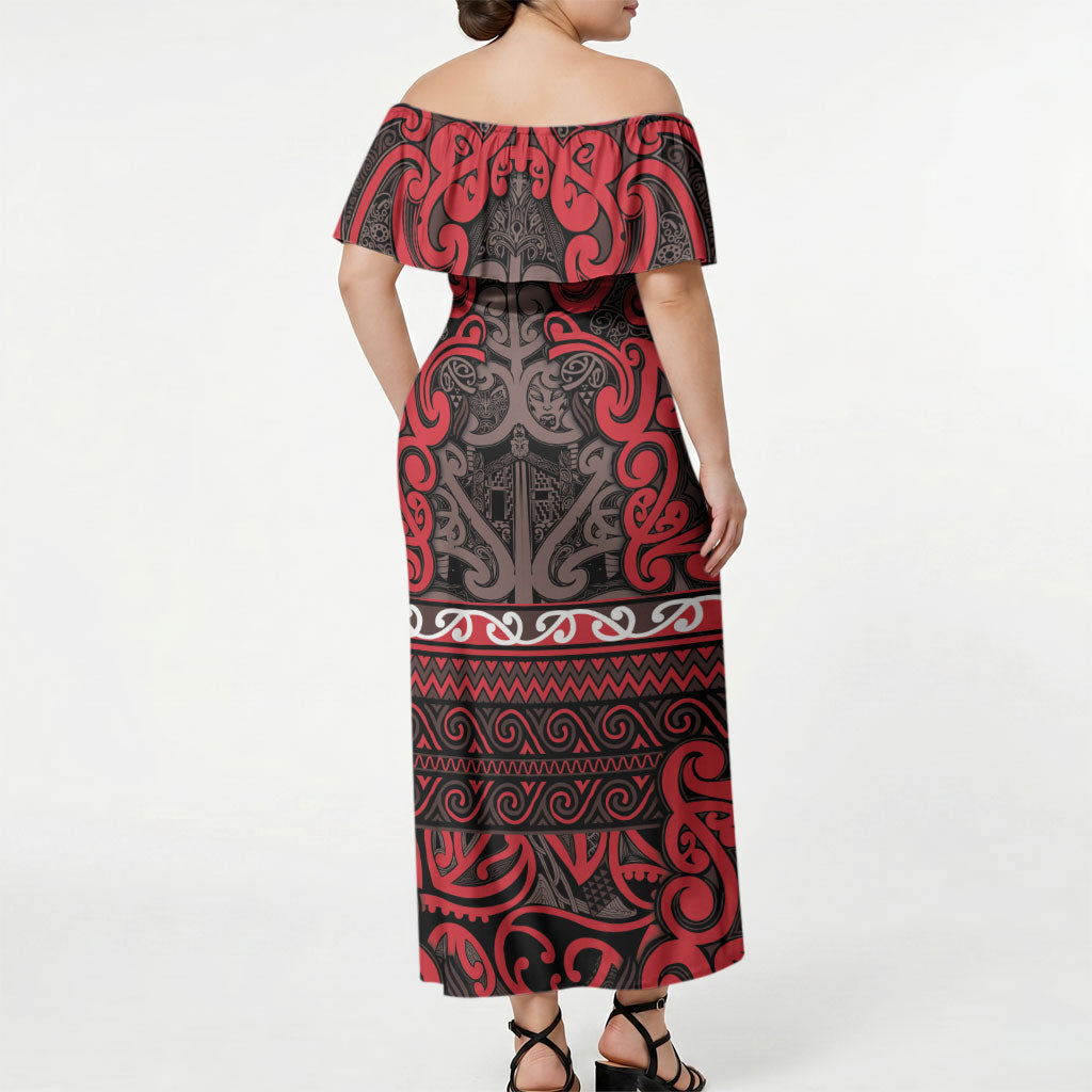 Aotearoa Iwi Ngati Awa Off Shoulder Maxi Dress Maori Wharenui House Tribal Pattern