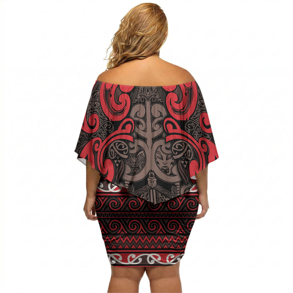 Aotearoa Iwi Ngati Awa Off Shoulder Short Dress Maori Wharenui House Tribal Pattern