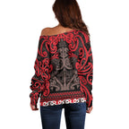 Aotearoa Iwi Ngati Awa Off Shoulder Sweater Maori Wharenui House Tribal Pattern