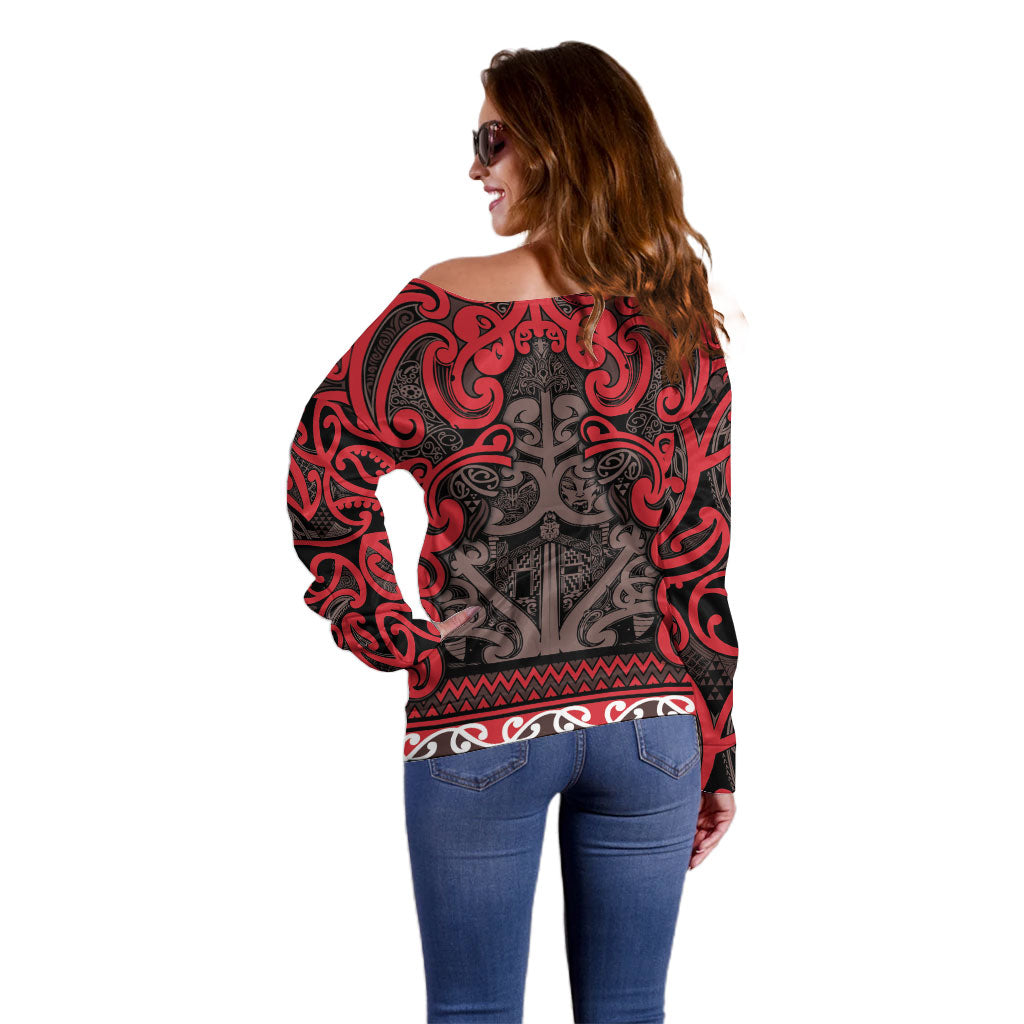 Aotearoa Iwi Ngati Awa Off Shoulder Sweater Maori Wharenui House Tribal Pattern