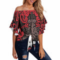 Aotearoa Iwi Ngati Awa Off Shoulder Wrap Waist Top Maori Wharenui House Tribal Pattern