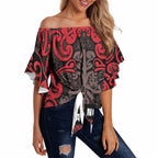 Aotearoa Iwi Ngati Awa Off Shoulder Wrap Waist Top Maori Wharenui House Tribal Pattern