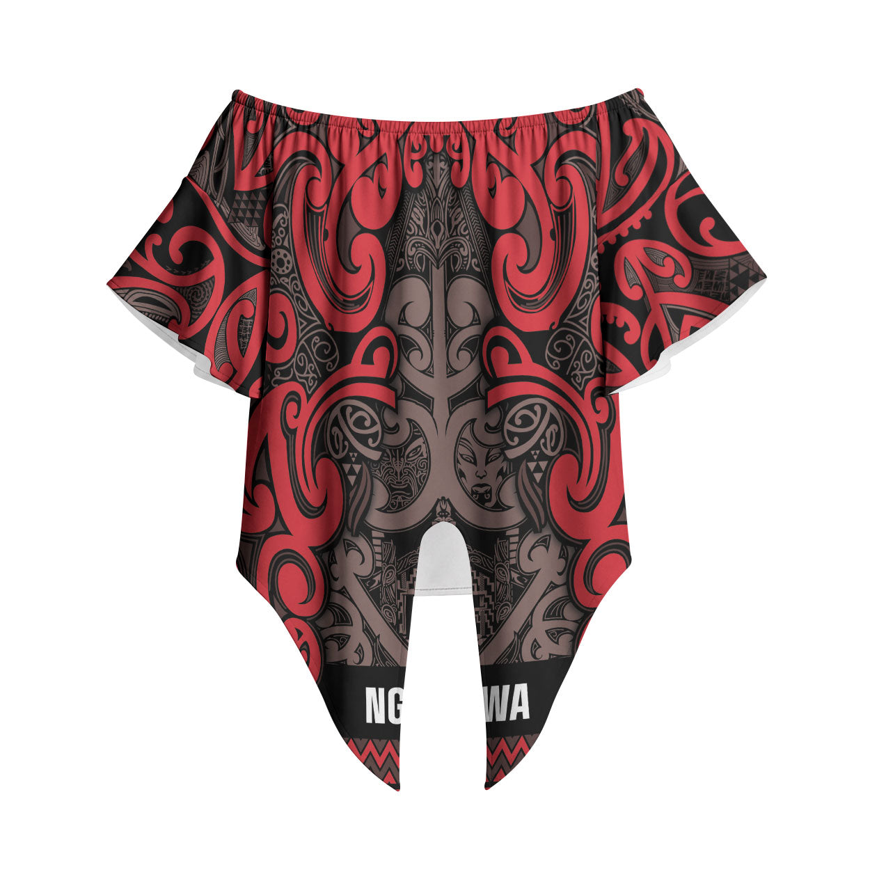 Aotearoa Iwi Ngati Awa Off Shoulder Wrap Waist Top Maori Wharenui House Tribal Pattern