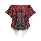 Aotearoa Iwi Ngati Awa Off Shoulder Wrap Waist Top Maori Wharenui House Tribal Pattern