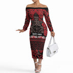 Aotearoa Iwi Ngati Awa Off The Shoulder Long Sleeve Dress Maori Wharenui House Tribal Pattern
