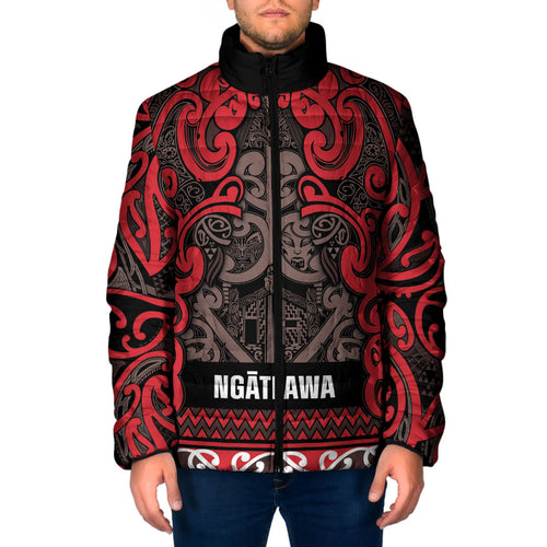 Aotearoa Iwi Ngati Awa Padded Jacket Maori Wharenui House Tribal Pattern