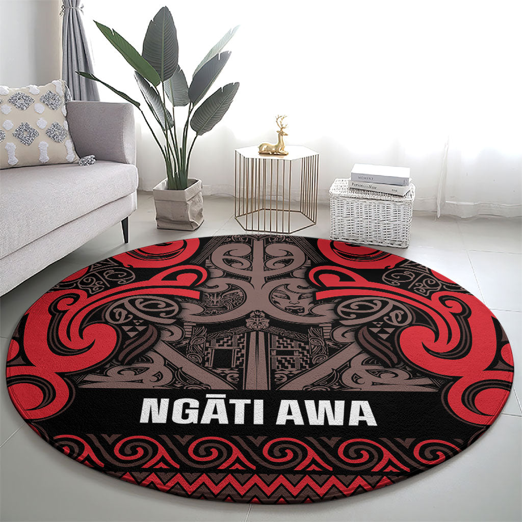 Aotearoa Iwi Ngati Awa Round Carpet Maori Wharenui House Tribal Pattern