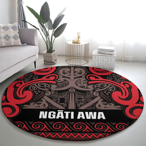 Aotearoa Iwi Ngati Awa Round Carpet Maori Wharenui House Tribal Pattern