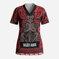 Aotearoa Iwi Ngati Awa Scrub Top Maori Wharenui House Tribal Pattern