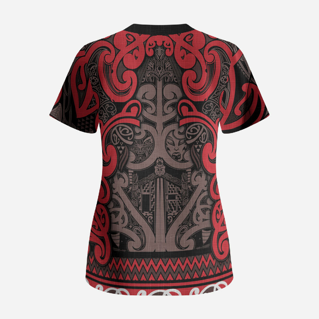 Aotearoa Iwi Ngati Awa Scrub Top Maori Wharenui House Tribal Pattern