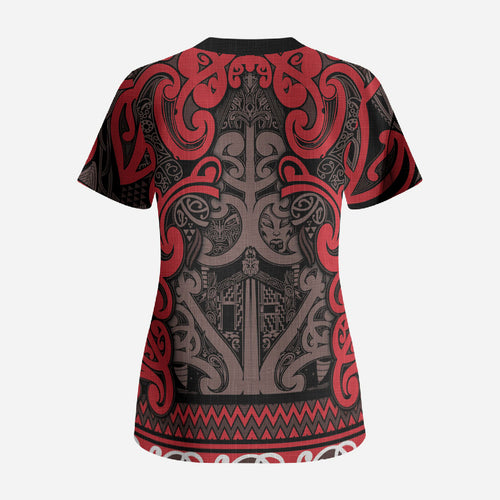 Aotearoa Iwi Ngati Awa Scrub Top Maori Wharenui House Tribal Pattern