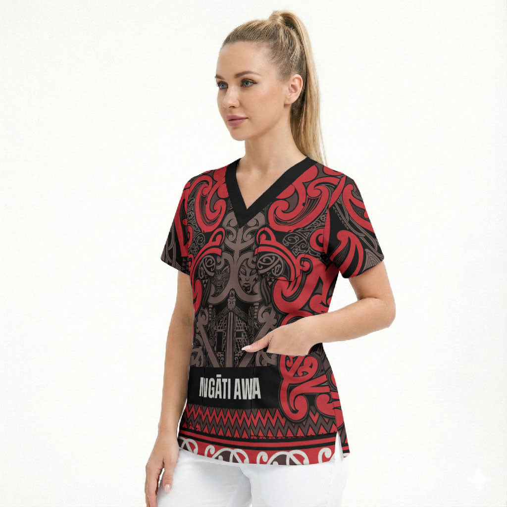 Aotearoa Iwi Ngati Awa Scrub Top Maori Wharenui House Tribal Pattern