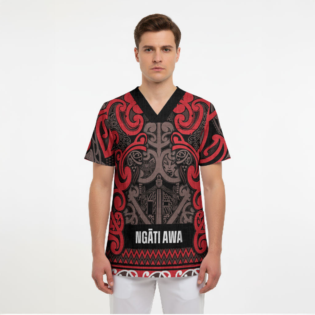 Aotearoa Iwi Ngati Awa Scrub Top Maori Wharenui House Tribal Pattern