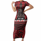 Aotearoa Iwi Ngati Awa Short Sleeve Bodycon Dress Maori Wharenui House Tribal Pattern