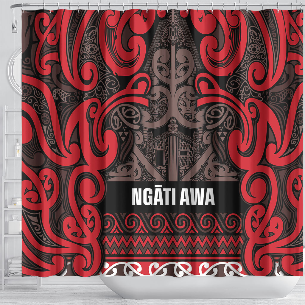 Aotearoa Iwi Ngati Awa Shower Curtain Maori Wharenui House Tribal Pattern