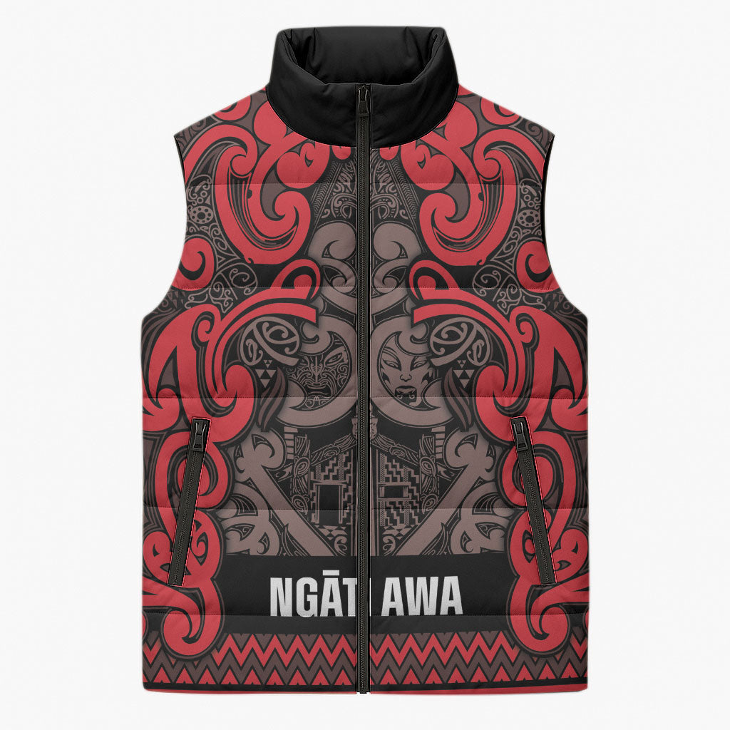 Aotearoa Iwi Ngati Awa Sleeveless Puffer Jacket Maori Wharenui House Tribal Pattern