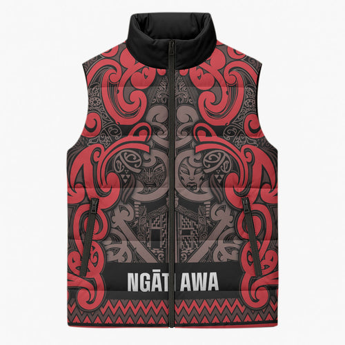 Aotearoa Iwi Ngati Awa Sleeveless Puffer Jacket Maori Wharenui House Tribal Pattern