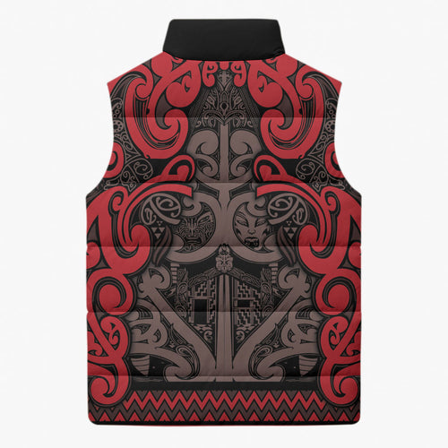 Aotearoa Iwi Ngati Awa Sleeveless Puffer Jacket Maori Wharenui House Tribal Pattern