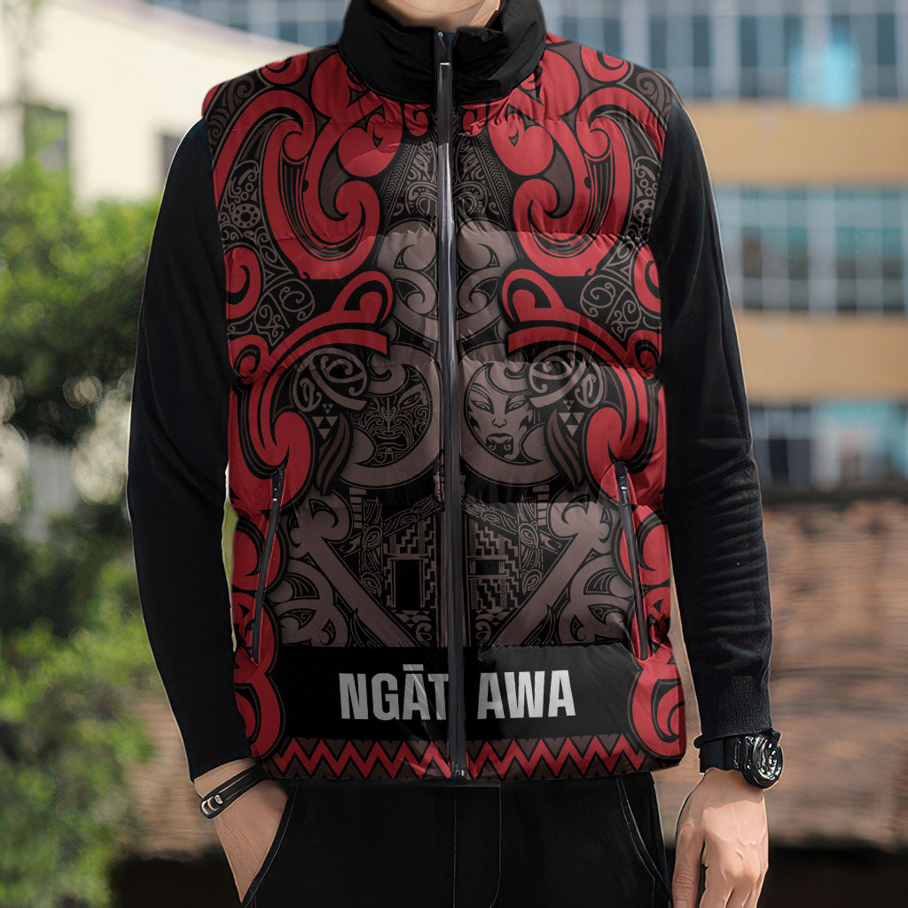 Aotearoa Iwi Ngati Awa Sleeveless Puffer Jacket Maori Wharenui House Tribal Pattern