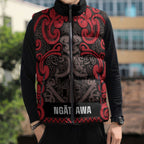 Aotearoa Iwi Ngati Awa Sleeveless Puffer Jacket Maori Wharenui House Tribal Pattern