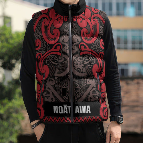Aotearoa Iwi Ngati Awa Sleeveless Puffer Jacket Maori Wharenui House Tribal Pattern