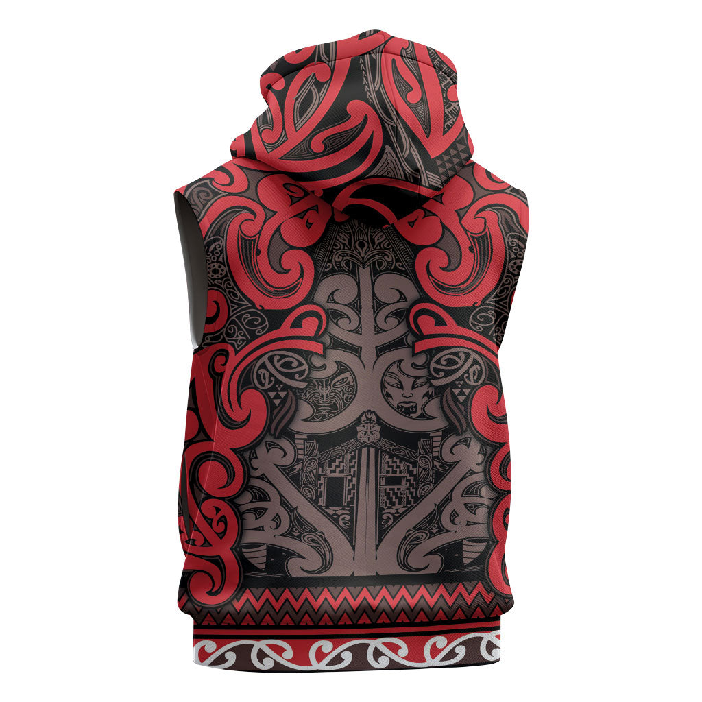 Aotearoa Iwi Ngati Awa Sleeveless Zip Hoodie Maori Wharenui House Tribal Pattern