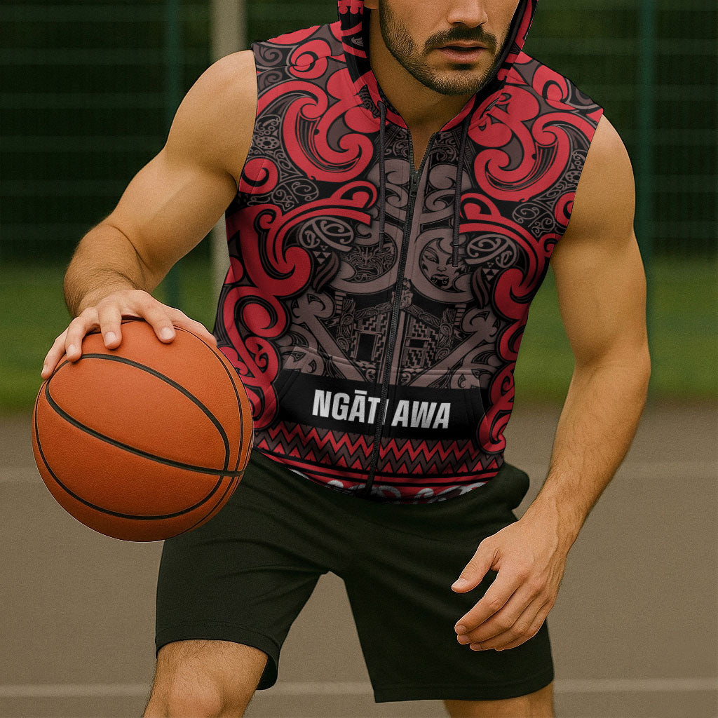 Aotearoa Iwi Ngati Awa Sleeveless Zip Hoodie Maori Wharenui House Tribal Pattern