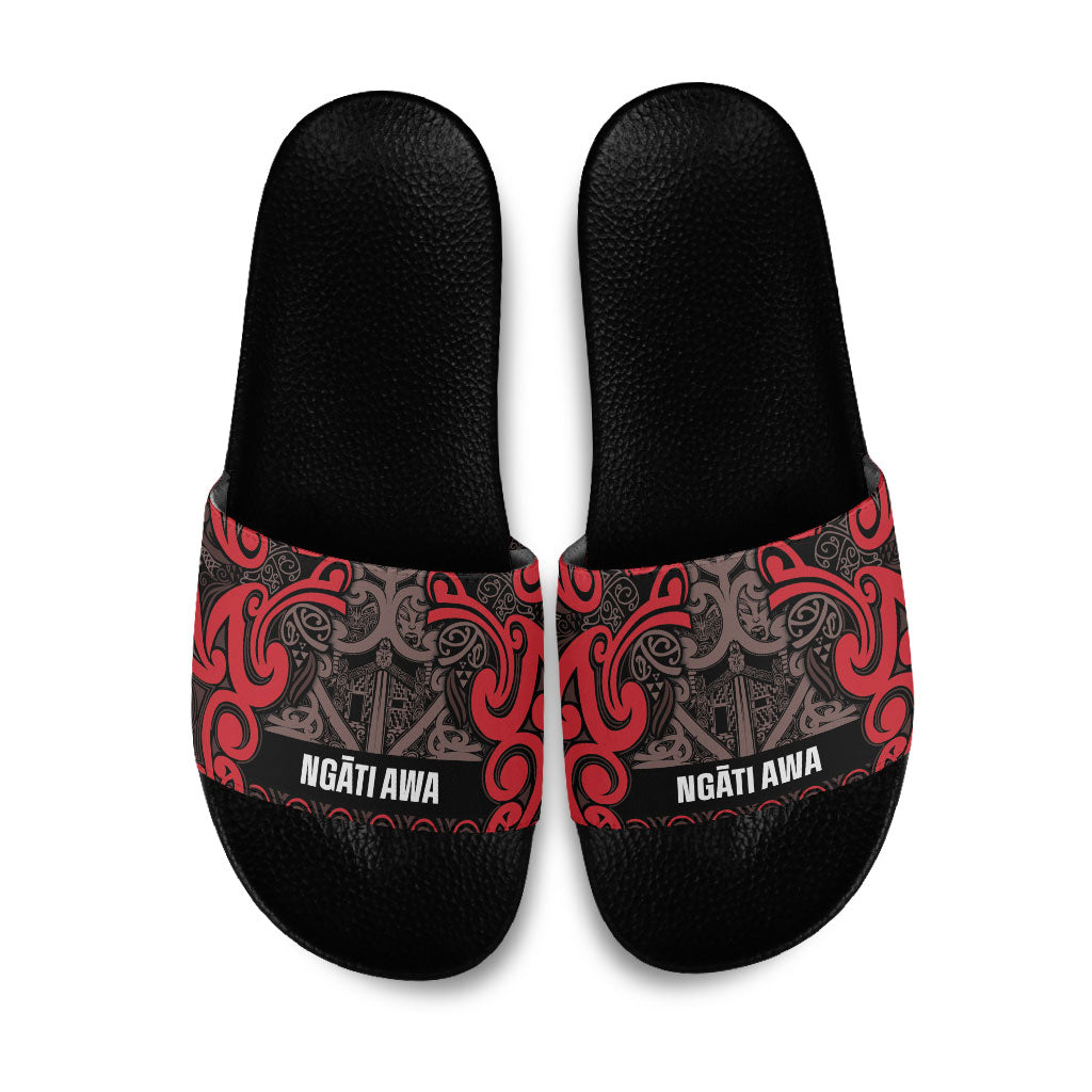 Aotearoa Iwi Ngati Awa Slide Sandals Maori Wharenui House Tribal Pattern