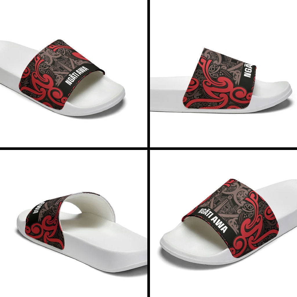 Aotearoa Iwi Ngati Awa Slide Sandals Maori Wharenui House Tribal Pattern
