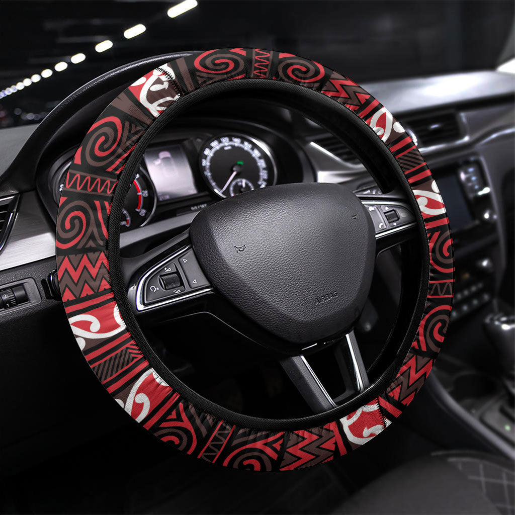 Aotearoa Iwi Ngati Awa Steering Wheel Cover Maori Wharenui House Tribal Pattern