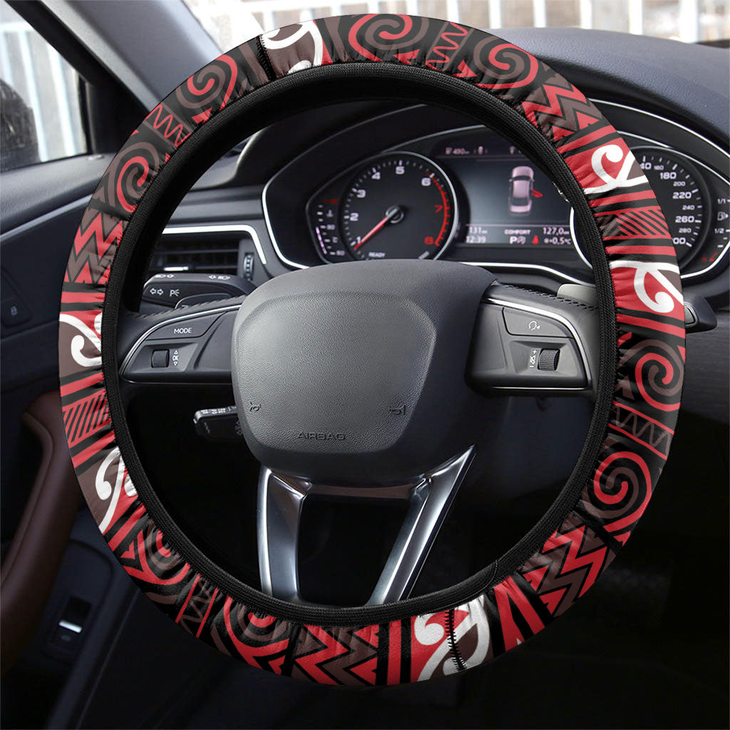 Aotearoa Iwi Ngati Awa Steering Wheel Cover Maori Wharenui House Tribal Pattern