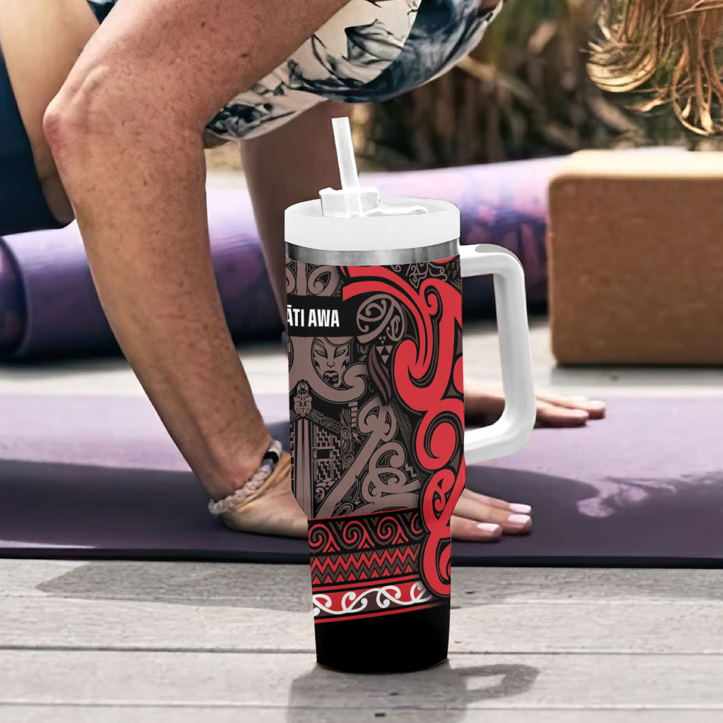 Aotearoa Iwi Ngati Awa Tumbler With Handle Maori Wharenui House Tribal Pattern