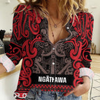 Aotearoa Iwi Ngati Awa Women Casual Shirt Maori Wharenui House Tribal Pattern