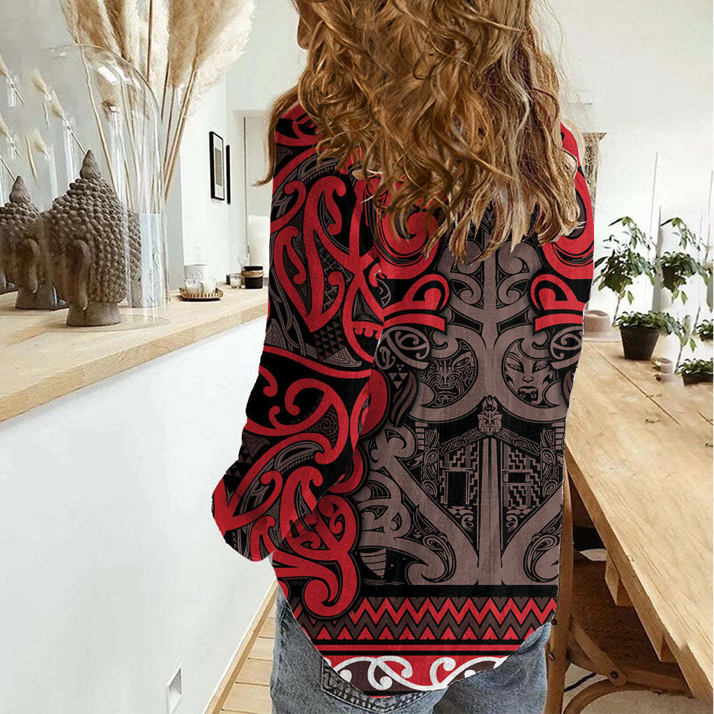 Aotearoa Iwi Ngati Awa Women Casual Shirt Maori Wharenui House Tribal Pattern