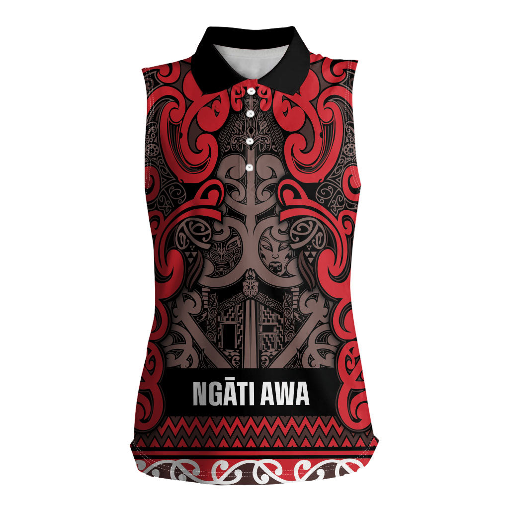 Aotearoa Iwi Ngati Awa Women Sleeveless Polo Shirt Maori Wharenui House Tribal Pattern