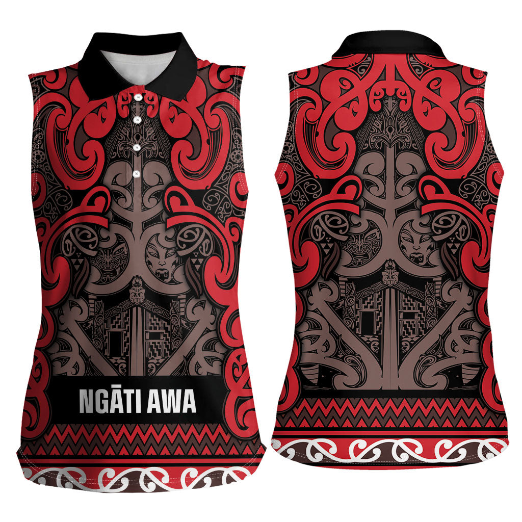 Aotearoa Iwi Ngati Awa Women Sleeveless Polo Shirt Maori Wharenui House Tribal Pattern