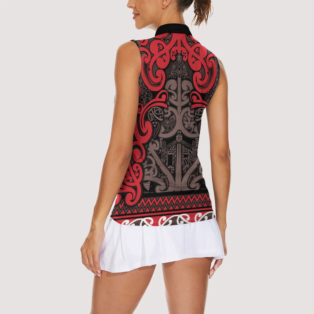 Aotearoa Iwi Ngati Awa Women Sleeveless Polo Shirt Maori Wharenui House Tribal Pattern