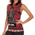 Aotearoa Iwi Ngati Awa Women Sleeveless Polo Shirt Maori Wharenui House Tribal Pattern