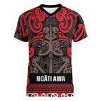 Aotearoa Iwi Ngati Awa Women V-Neck T-Shirt Maori Wharenui House Tribal Pattern