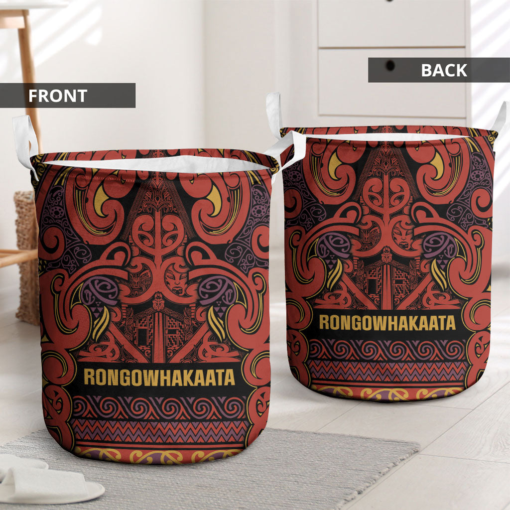 Aotearoa Iwi Rongowhakaata Laundry Basket Maori Wharenui House Tribal Pattern