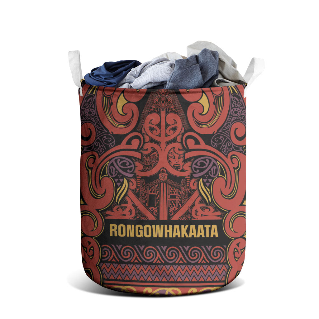 Aotearoa Iwi Rongowhakaata Laundry Basket Maori Wharenui House Tribal Pattern