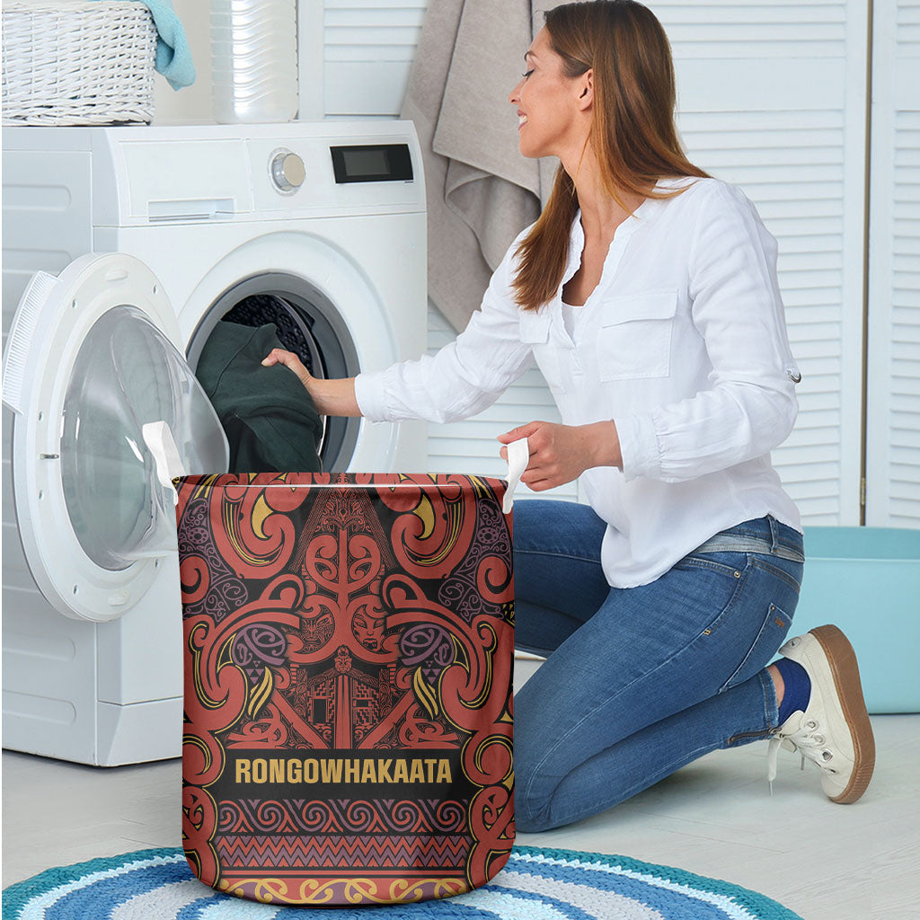 Aotearoa Iwi Rongowhakaata Laundry Basket Maori Wharenui House Tribal Pattern