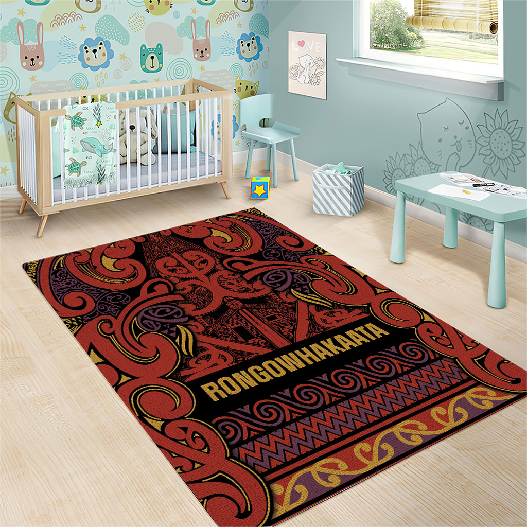 Aotearoa Iwi Rongowhakaata Area Rug Maori Wharenui House Tribal Pattern
