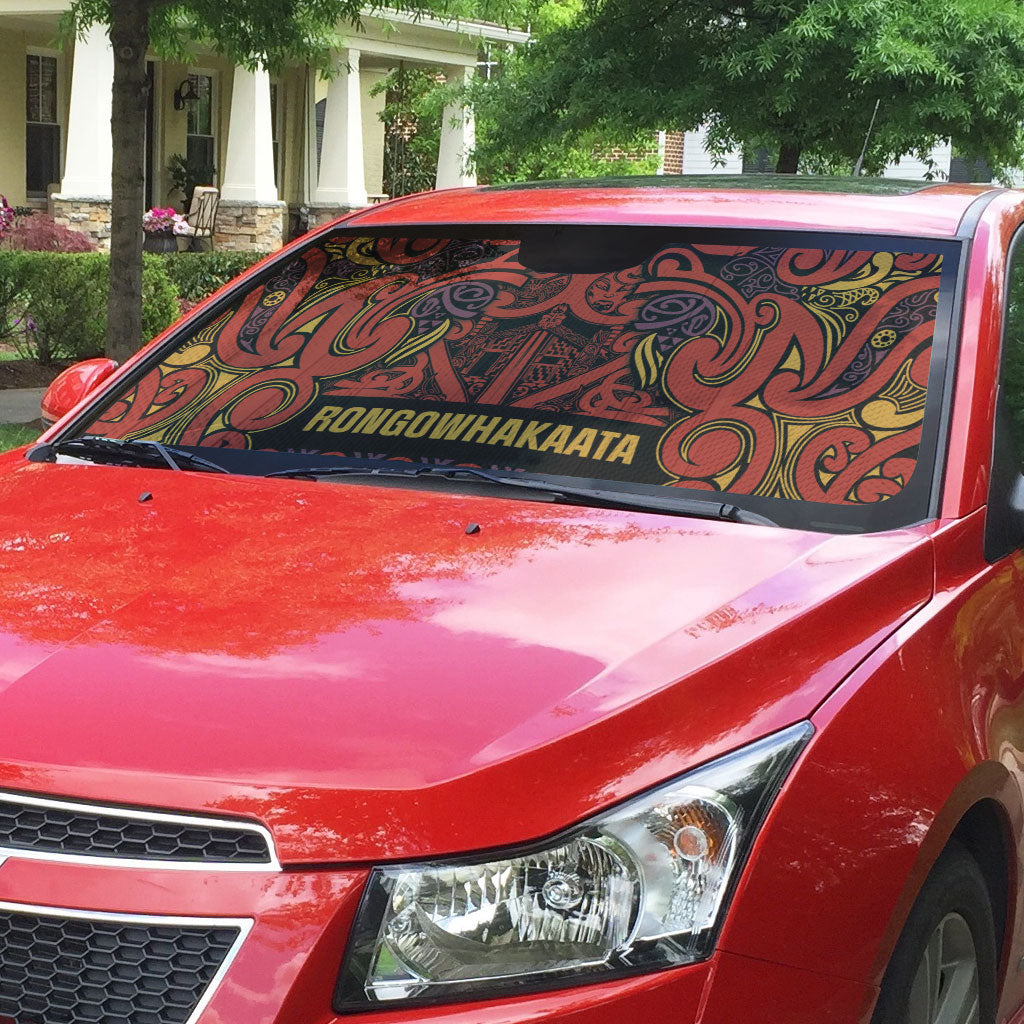 Aotearoa Iwi Rongowhakaata Auto Sun Shade Maori Wharenui House Tribal Pattern
